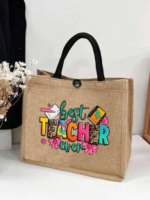 1 pieza Bolsa de tela estampada, la mejor opción para maestros, damas de honor, regalo personalizado de boda, se puede usar como bolsa de cosméticos, organizador de viaje, bolsa de maquillaje de unicolor, bolsa de maquillaje de viaje de gran capacidad: ¡perfecta para actividades al aire libre! Adecuada para bodas, cumpleaños, playa, festivales, bolsa de gran capacidad, regalo de regreso a la escuela para estudiantes y maestros, bolsa de almacenamiento casual portátil, bolsa de compras multifuncional, diseño novedoso, adecuada para compras - Caqui - Ver 1