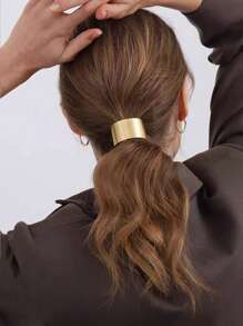 1pc Metal Buckle Hair Tie Ponytail Holder, Elegant And Simple,Gold Head Piece Hair Band Turban Headband Sweatband