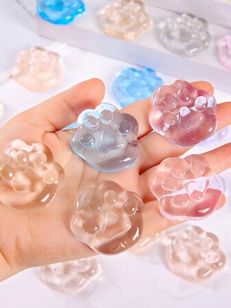 10入組隨機顏色創意果凍貓爪捏有趣玩具，透明按壓卡通減壓通風玩具