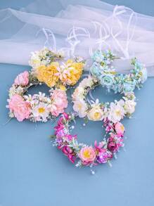 1件优雅花朵发箍，浪漫藤蔓花冠，粉色公主发饰，适合海滩、露营、婚礼等场合佩戴 - 彩色 - 查看 1