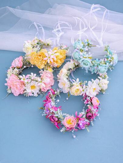 1pc Elegant Floral Headband, Romantic Vine Flower Crown, Pink Princess Hair Accessories, Suitable For Beach & Camping,Wedding Hair Accessories
