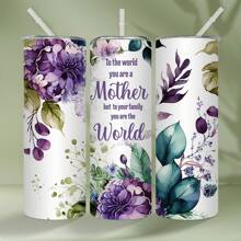 1 pieza Botella de agua aislada de acero inoxidable de 20 oz con diseño floral y cita para madre, adecuada como regalo del Día de la Madre (con pajita)
