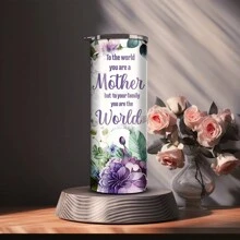 1 pieza Botella de agua aislada de acero inoxidable de 20 oz con diseño floral y cita para madre, adecuada como regalo del Día de la Madre (con pajita)