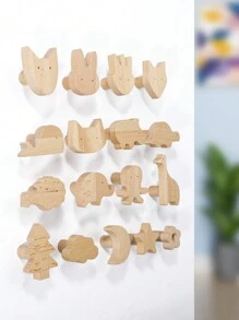 1pc Oak Wood Wall Hook Coat Hanger - Brown - View 3