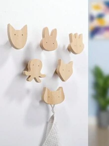 1pc Oak Wood Wall Hook Coat Hanger - Brown - View 5