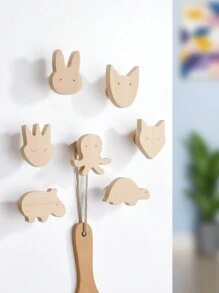 1pc Oak Wood Wall Hook Coat Hanger - Brown - View 4