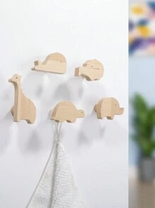 1pc Oak Wood Wall Hook Coat Hanger - Brown - View 6