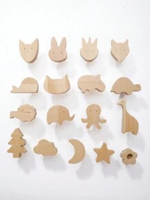 1pc Oak Wood Wall Hook Coat Hanger - Brown - View 1