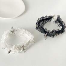 1件性感黑白蕾丝洛丽塔领口哥特水晶十字架吊坠天使翅膀铆钉颈链，适合女性朋克派对穿着 - 翅膀 - 查看 3