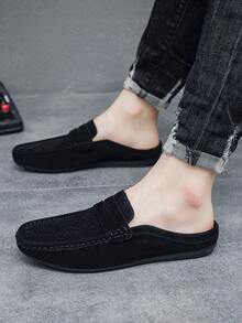 Zapatos mocasines, mulas transpirables para hombre, zapatillas traseras sin talón con diseño clásico de hebilla y patrones de rayas - A58 negro - Ver 9