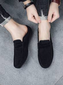 Zapatos mocasines, mulas transpirables para hombre, zapatillas traseras sin talón con diseño clásico de hebilla y patrones de rayas - A58 negro - Ver 8