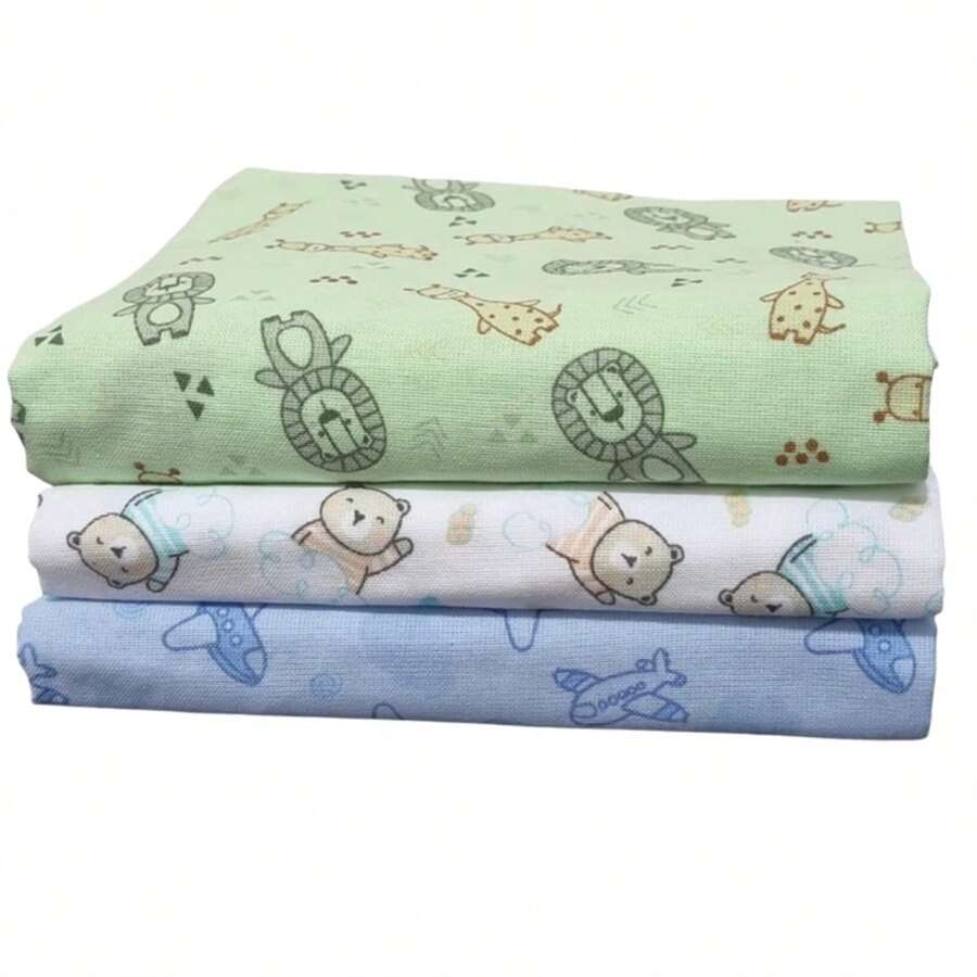Kit com 3 Cueiro Manta Flanelado Estampado Bebê Minasrey - Azul - Visão 1