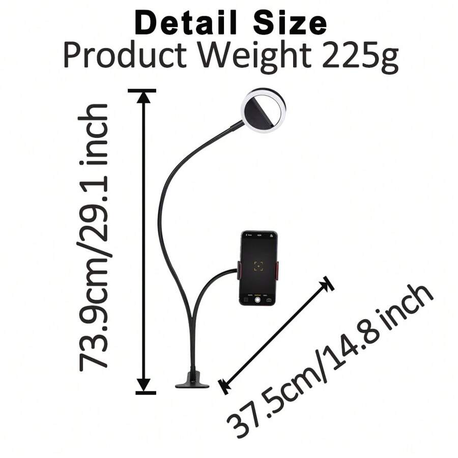 Flexible Arm Phone Holder Ring Light Clamp Mount For Desk, Bed, Office