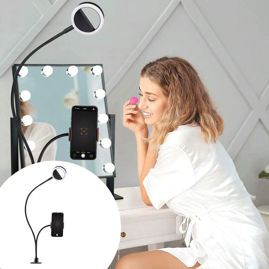 Flexible Arm Phone Holder Ring Light Clamp Mount For Desk, Bed, Office
