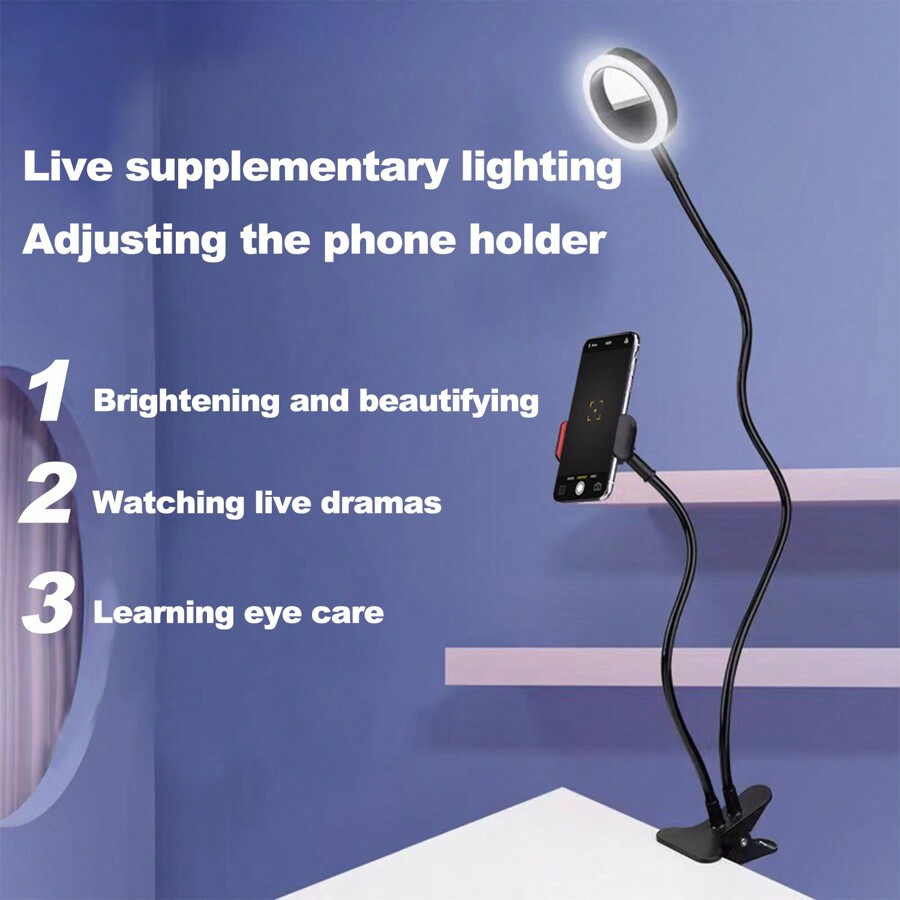 Flexible Arm Phone Holder Ring Light Clamp Mount For Desk, Bed, Office