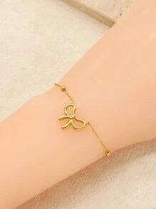 1 Bộ Trang Sức Thời Trang Phụ Kiện Dành Cho Nữ Màu Vàng Inox Thắt Nơ Hạt Không Bị Hoen ố Cổ Dây Xích Vòng Tay Quà Tặng - Vàng - Xem 4