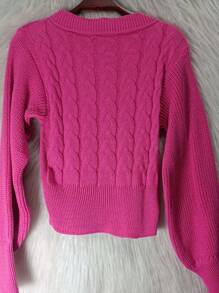 TRICOZHU  BLUSA  TRACA FEMININA  MANGA LONGO  INVERNO TRICO  gropped tricot poliesta - Pink - Visão 1