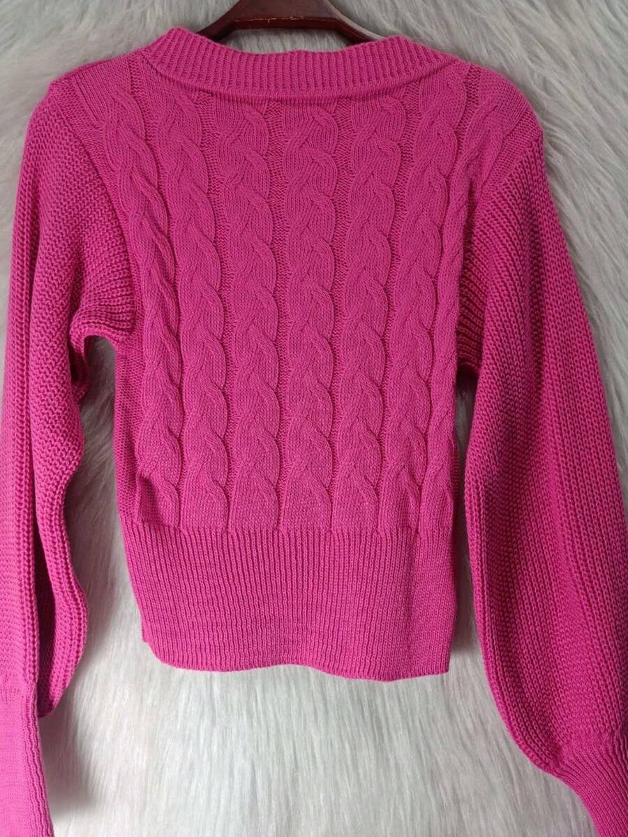 TRICOZHU  BLUSA  TRACA FEMININA  MANGA LONGO  INVERNO TRICO  gropped tricot poliesta - Pink - Visão 1
