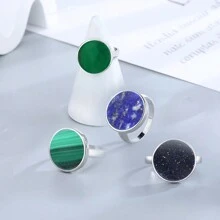 1pc Vintage Texture Natural Stone 15mm Round Center Ring - Round - View 11