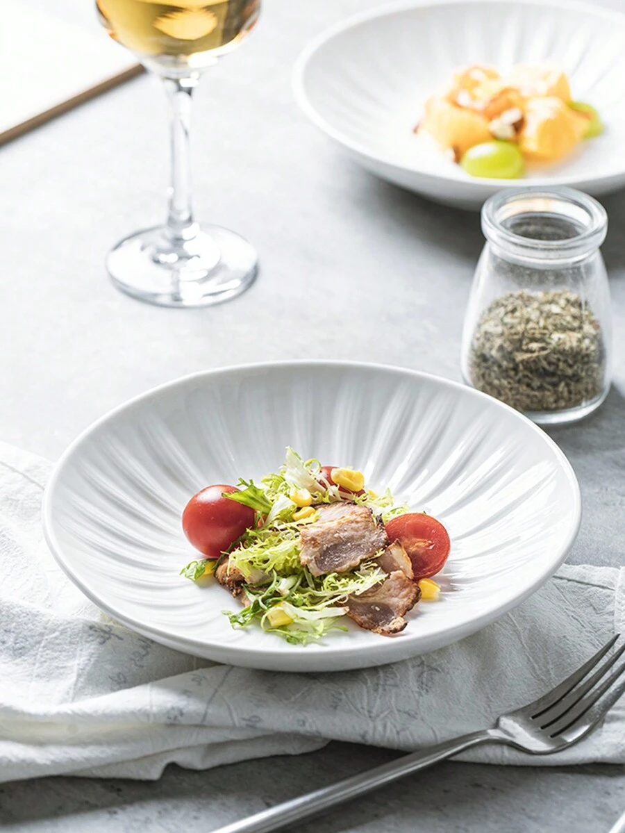 One 8-Inch Ceramic Dinner Plate With Relief Petal Design For Home Soup Plate, White - one-size - View 1