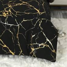 1pc Polyester Fiber Gold Stamping Black Marble Pattern Single Quilt Cover, Suitable For All Seasons In The Bedroom - Black - View 5