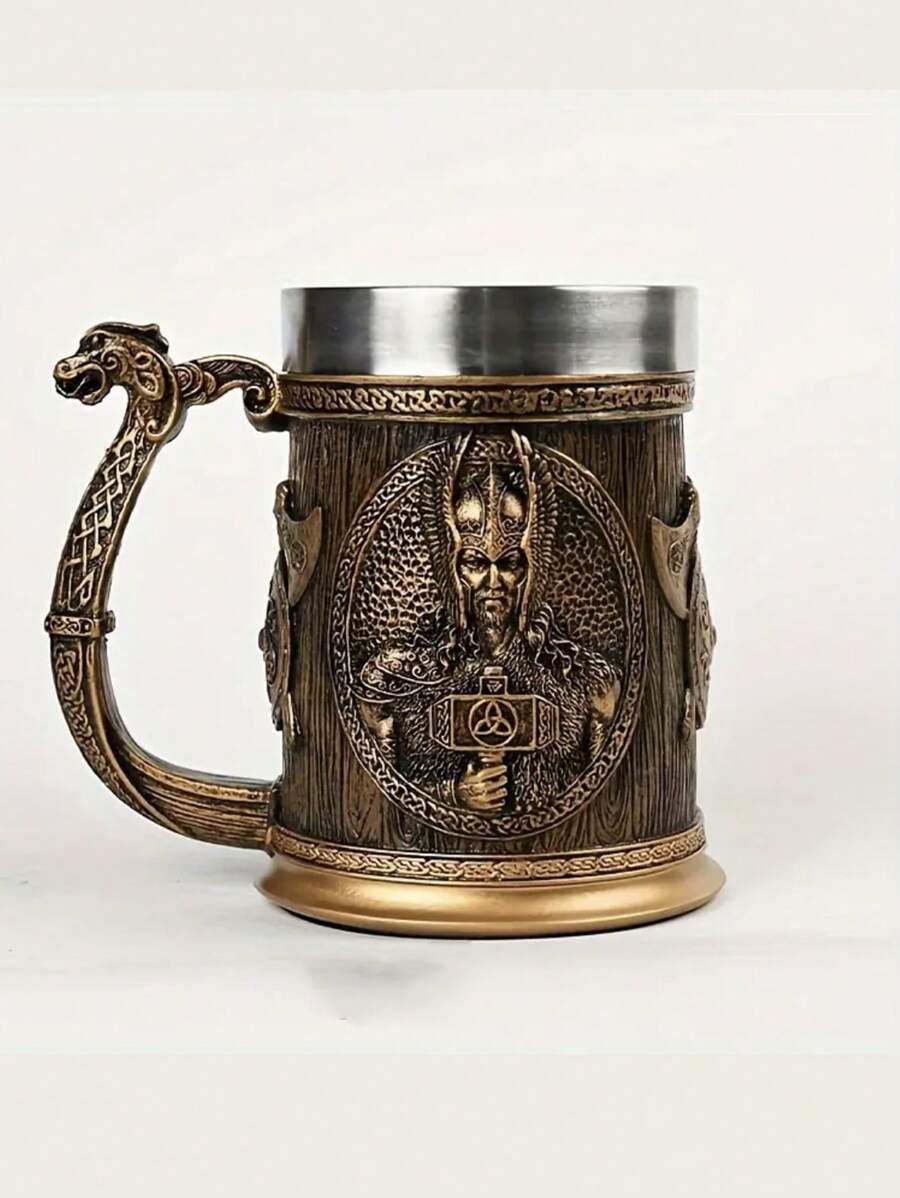 3D雕刻骷髅图案个性化马克杯、咖啡杯和茶杯，树脂工艺品家居装饰品 Xc25 - 黃色 - 查看 1