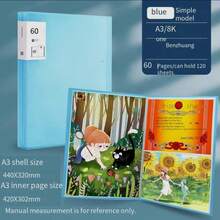 A3 Drawing Portfolio File Folder, 8k Size Sketchbook, Transparent Document Holder, Certificate Poster Storage Bag - Blue - View 8