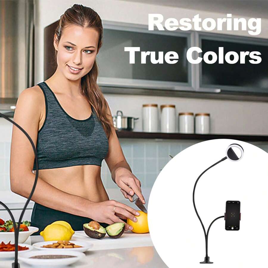 Flexible Arm Phone Holder Ring Light Clamp Mount For Desk, Bed, Office