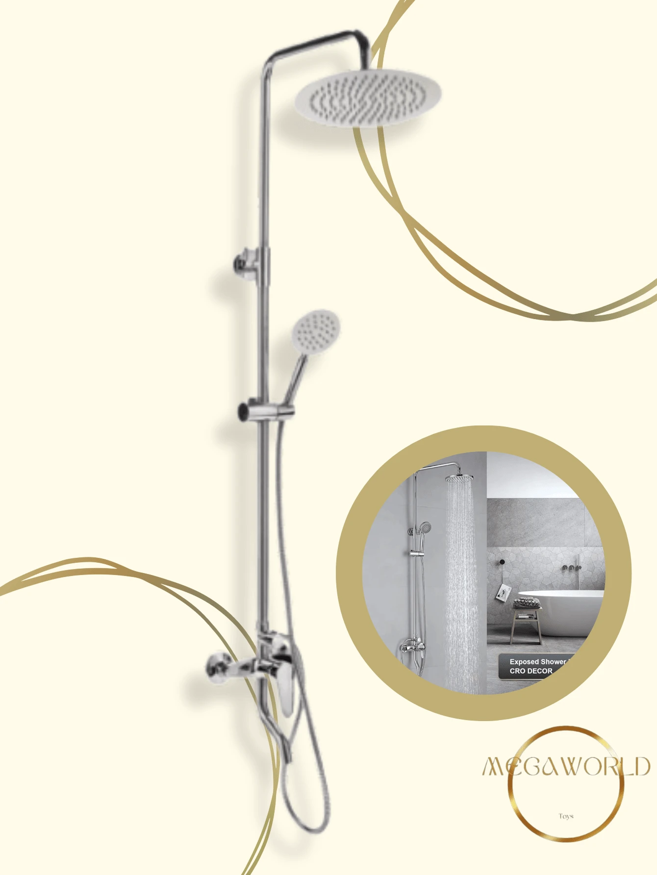 Chuveiro Monocomando para Banheiro Alta Pressão 40Bar - Coluna Externa com Suporte Ajustável, Cromo Hard 304 Anti-Corrosão, Sistema Anti-Entupimento (ABNT NBR 15749) - Frete Grátis - Prata - Visão 1