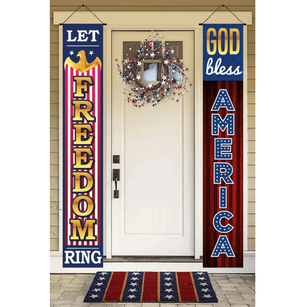 2 Pièces Rideaux de Porte de Couplets Thématiques de l'Aigle du 4 Juillet Américain 71x12 pouces Drapeaux de Décoration d'Ambiance Intérieure et Extérieure de Liberté/Brave/Home - Que la liberté retentisse - Voir 1