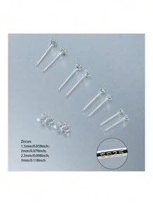 2pcs 925 Sterling Silver Round Cubic Zirconia Stud Earrings (1.5mm/2.0mm/2.5mm/3mm/4mm/5mm/6mm/7mm/8mm) Ideal Gift For Valentine's Day, Women & Girlfriend