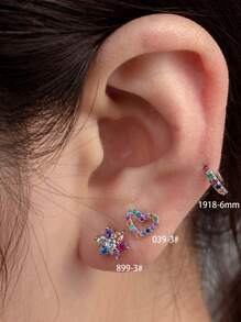 Toppiercing 1個簡約時尚的銅飾圓形耳環,中空心形和花形設計,不鏽鋼耳針三角軟骨骨釘