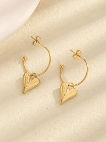 1 Pair Vintage Retro Simple Heart Stud Earrings, Non-Fading Fashion Jewelry Accessories For Women - Heart Ear Hook - View 1