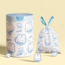 Juego de 100 bolsas de basura lindas en forma de corazón de conejo azul con cordón de dibujos animados para cocina, bolsas de almacenamiento portátiles engrosadas - Azul - Ver 2