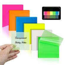 6 pezzi/300 fogli adesivi trasparenti in PET, 3 x 3 pollici, colore brillante, impermeabile, autoadesivi, taccuino adesivi semi-trasparenti - Multicolore - Visualizzare 6
