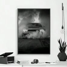 HALFLEMART 1 Pieza Impresión en lienzo de coche rojo, Pintura de arte de pared de coche deportivo americano de músculo, Cartel de arte de coche, Regalo de carreras, Arte en lienzo, Decoración de pared - Marco opcional