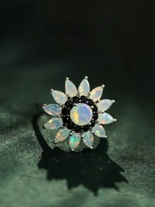 One Piece Of Sunflower Ring 925 Sterling Silver With Natural Opal Gemstone Fine Jewelry For Women Valentines