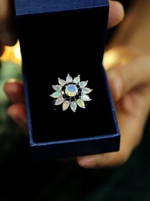 One Piece Of Sunflower Ring 925 Sterling Silver With Natural Opal Gemstone Fine Jewelry For Women Valentines