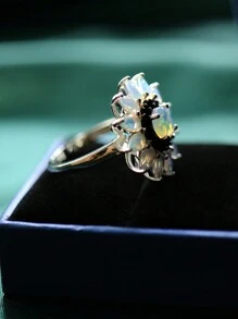 One Piece Of Sunflower Ring 925 Sterling Silver With Natural Opal Gemstone Fine Jewelry For Women Valentines