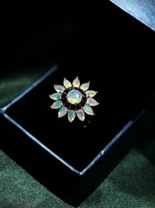 One Piece Of Sunflower Ring 925 Sterling Silver With Natural Opal Gemstone Fine Jewelry For Women Valentines