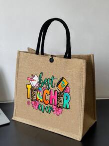 1 pieza Bolsa de tela estampada, la mejor opción para maestros, damas de honor, regalo personalizado de boda, se puede usar como bolsa de cosméticos, organizador de viaje, bolsa de maquillaje de unicolor, bolsa de maquillaje de viaje de gran capacidad: ¡perfecta para actividades al aire libre! Adecuada para bodas, cumpleaños, playa, festivales, bolsa de gran capacidad, regalo de regreso a la escuela para estudiantes y maestros, bolsa de almacenamiento casual portátil, bolsa de compras multifuncional, diseño novedoso, adecuada para compras - Caqui - Ver 3