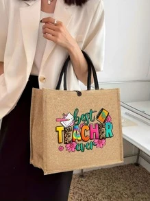1 pieza Bolsa de tela estampada, la mejor opción para maestros, damas de honor, regalo personalizado de boda, se puede usar como bolsa de cosméticos, organizador de viaje, bolsa de maquillaje de unicolor, bolsa de maquillaje de viaje de gran capacidad: ¡perfecta para actividades al aire libre! Adecuada para bodas, cumpleaños, playa, festivales, bolsa de gran capacidad, regalo de regreso a la escuela para estudiantes y maestros, bolsa de almacenamiento casual portátil, bolsa de compras multifuncional, diseño novedoso, adecuada para compras - Caqui - Ver 4