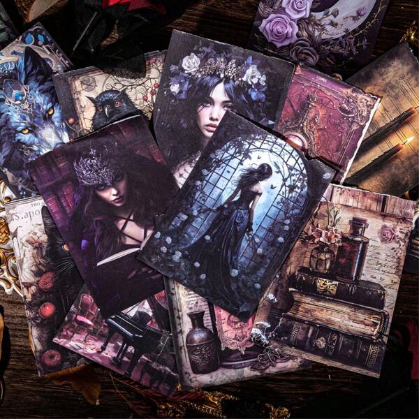 1 Book 40 Sheets Gothic World Series Vintage Style Scrapbooking Material Paper Aesthetic Diary Decorative Design Paper Art Card Room Walls Hand Account Accessories Back To School