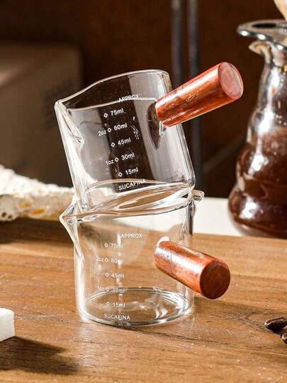 1pc High Borosilicate Glass Double Spout Milk Cup With Side Handle, Transparent Glass Coffee Cup With Mini Milk Tank And Scale For Home School Supplies Back To School