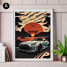 Peinture diamant fait à la main avec diamant rond, entièrement diamantée sans cadre, conception de voitures de sport de luxe vintage et de voitures de course cool, convient à la décoration murale de la maison - Multicolore - Voir 11