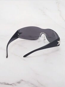 1 件装金属 Y2k 五角星形女士时尚眼镜，无框设计，装饰性镜框，适合夏季海滩度假、户外、旅行 - 黑色 - 查看 4