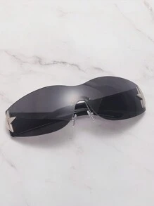 1 件装金属 Y2k 五角星形女士时尚眼镜，无框设计，装饰性镜框，适合夏季海滩度假、户外、旅行 - 黑色 - 查看 3