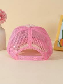 1pc Kids Girls Round Top Baseball Cap, Mermaid & Sequin Decor, Fashionable Minimalist Snapback, Spring/Autumn - Pink - View 11