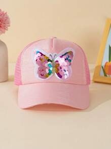1pc Kids Girls Round Top Baseball Cap, Mermaid & Sequin Decor, Fashionable Minimalist Snapback, Spring/Autumn - Pink - View 10
