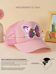 1pc Kids Girls Round Top Baseball Cap, Mermaid & Sequin Decor, Fashionable Minimalist Snapback, Spring/Autumn - Pink - View 12